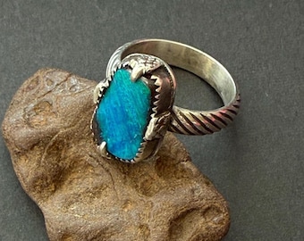 Blue Ocean Ring - Fine Blue Green Boulder Opal set in Sterling Silver, Size 7.5, OOAK
