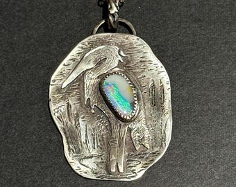 Standing Alone Inspirational Handmade Sterling Silver Necklace with Sparkling Australian Crystal Lightning Ridge Opal, OOAK