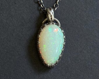 Simple Love Handmade Sterling Silver Ethiopian Opal Necklace: OOAK Pin Fire Gemstone