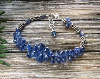 Fine Blue Kyanite gemstone briolettes and 925 silver Bali daisy beads bracelet/gemstone bracelet/ beaded jewelry /VNV Design