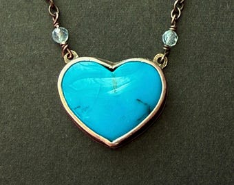 Handmade Kingman Turquoise Heart Pure Love Necklace: Sterling Silver OOAK Art