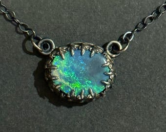 Midnight Garden Handcrafted Choker Necklace: Rare Australian Lightning Ridge Black Opal set in Sterling Silver, OOAK Jewelry, Wearable Art