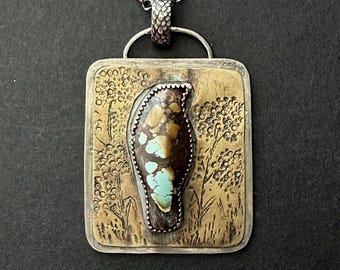 It's Not Only Feathers That Make A Fine Bird - Inspirational Turquoise Handmade Sterling Silver and Brass Necklace, OOAK