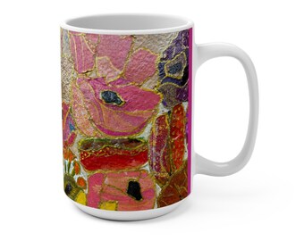Abstract Florals Collage 15 oz Coffee or Tea Mug. Original artwork, floral mugs, space flowers