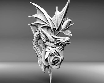Dragon & Roses 3d stl file for CNC milling machine, casting, wood carving, engraving
