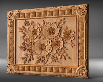 Bloemenreliëf in lijst – STL-bestand voor CNC-houtsnijwerk | Origineel ontwerp door mij