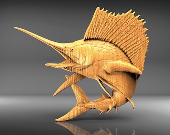Marlin, Swordfish STL Files Fish Wall Art Decor STL File For Cnc