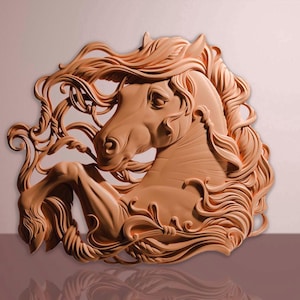 Pferdewanddekor: 3D-STL-Modell für CNC-Fräser (Digitale Datei)