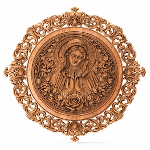 Virgin Mary Relief STL File, Round Baroque Wall Art | CNC Router 3D Model