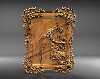 CNC Wood File, Bird on Branch with Flowers STL (Digital Download)