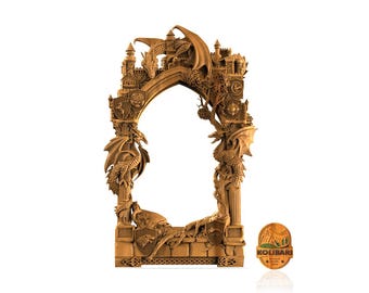Fantasy Dragon Castle Frame – STL File for CNC Wood Carving | 3D Relief Model