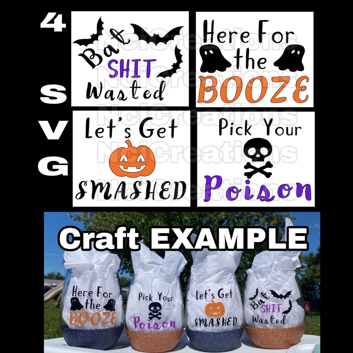 Download 4 pack Halloween drinking theme Svg Jpg Png Digital Files ...
