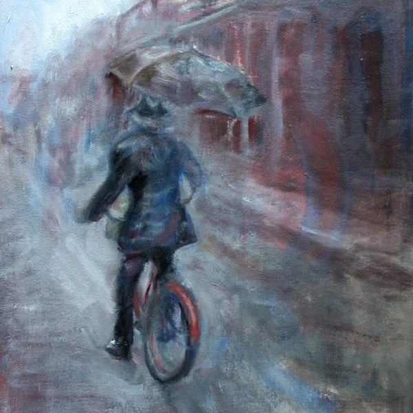 Every Day's a Parade - Fun Print of original, oil on canvas, New Orleans, Impressionist Painting, Umbrella, Bicycle, French Quarter Love