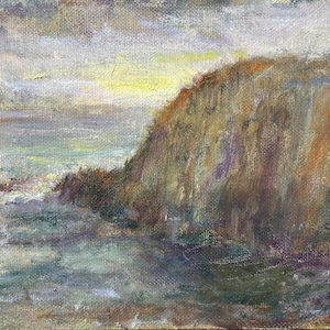 Tramonto costiero, olio originale, dipinto di paesaggio, miniatura, opera d&#39;arte, alla prima, pittura en plein air, piccole opere, oceano, Seal Rock, Oregon