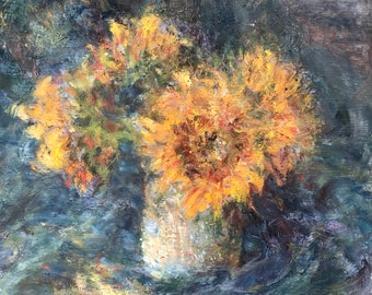 Late Summer Joy - Original Sunflower Oil Painting- Impressionist Painting - Contemporary Art