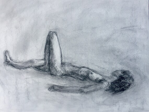 élégant Repose Vente Dessin Au Fusain Figure Nue De Bon Goût Original Art By Quin Sweetman