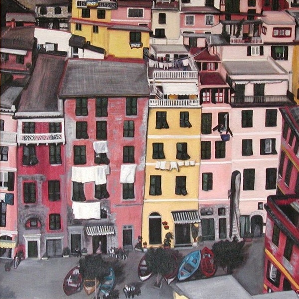 Cinque Terre - Bird's Eye View (Giclee Print of Original Painting)