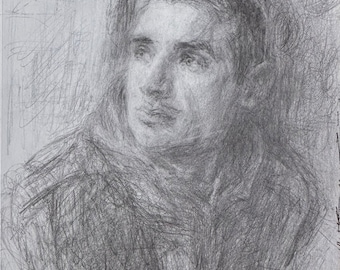 Jesse, Original Drawing of a Man, Contemporary Impressionist Sketch, Graphite, Art on Paper, Affordable Art, Woman Artist