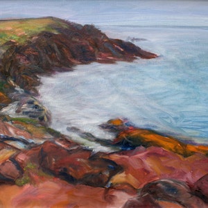 Costiera pittorica, stampa o originale, dipinto di paesaggio panoramico, oceano, mare, fiume, Oregon, alla prima, dipinto en plein air, prezzo scontato