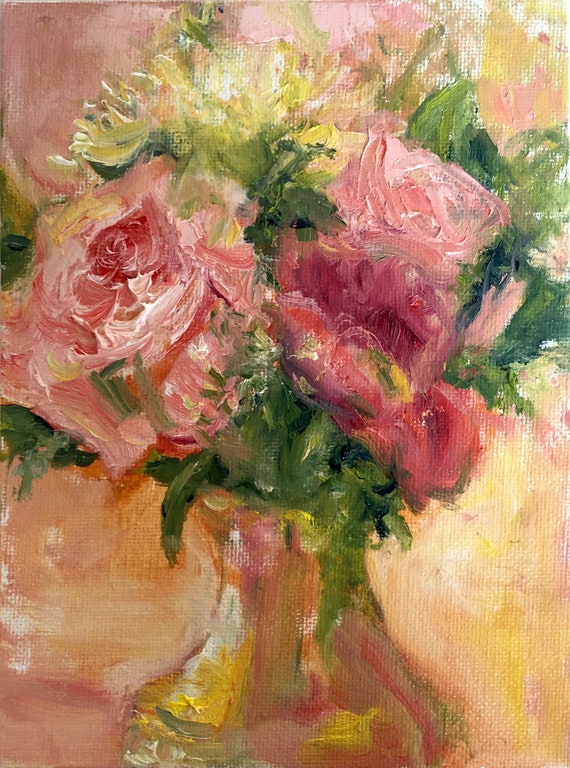 Gemalter Blumenstrauß, Ölgemälde, Leinwand, Originalkunstwerk, personalisierte Kunst, Blumen, Stillleben, bildende Kunst, Komfortgeschenke, Künstlerin