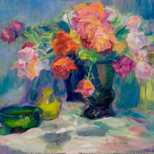 Fiesta of Flowers - Print of Original, Large Impressionist Oil on Canvas Painting