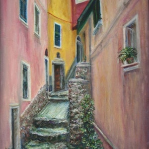 CLEARANCE SALE -Trip to Italy - Oil Painting  of Manarola -Cinque Terre, Italy - Free Shipping, Frame