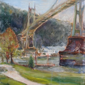 Spring in St. Johns, Bridge, Custom art or Print of original Impressionist Oil on Canvas Painting