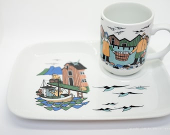 Figgjo Torskefiske, Very Rare TV / Breakfast Set With Teacup and