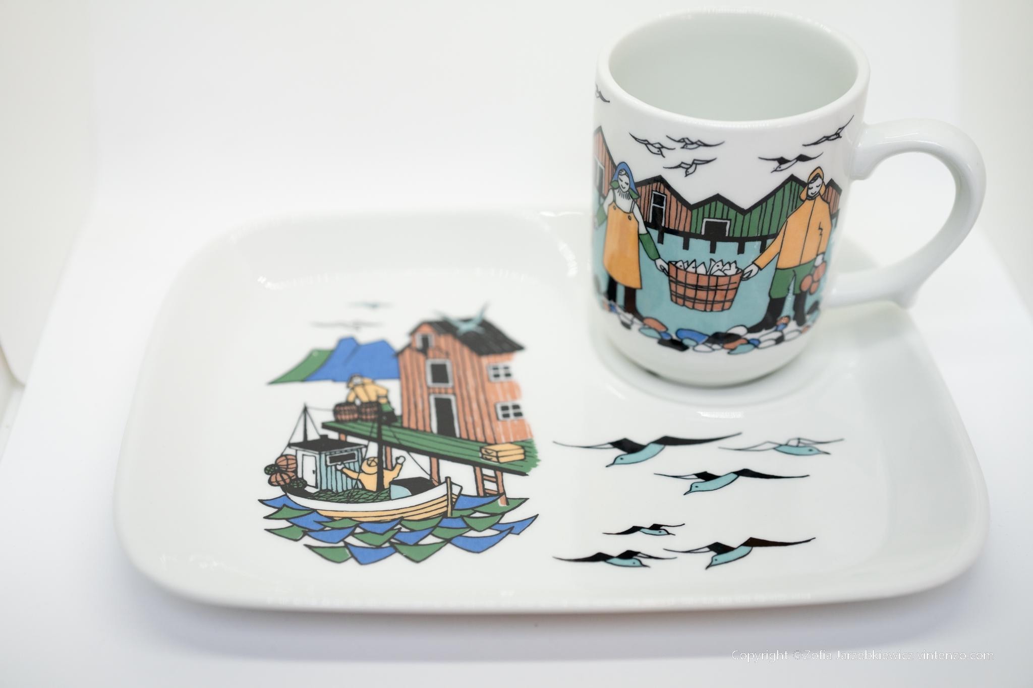 Rare Figgjo Flint Norway Torskefiske Fishermen Cup and Plate Set