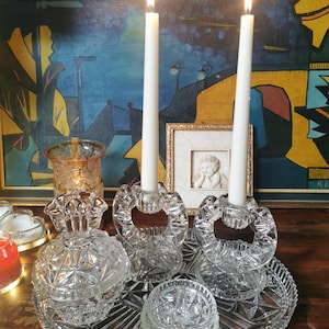 Vintage Art Deco Pressed Glass Vanity Dressing Table Set