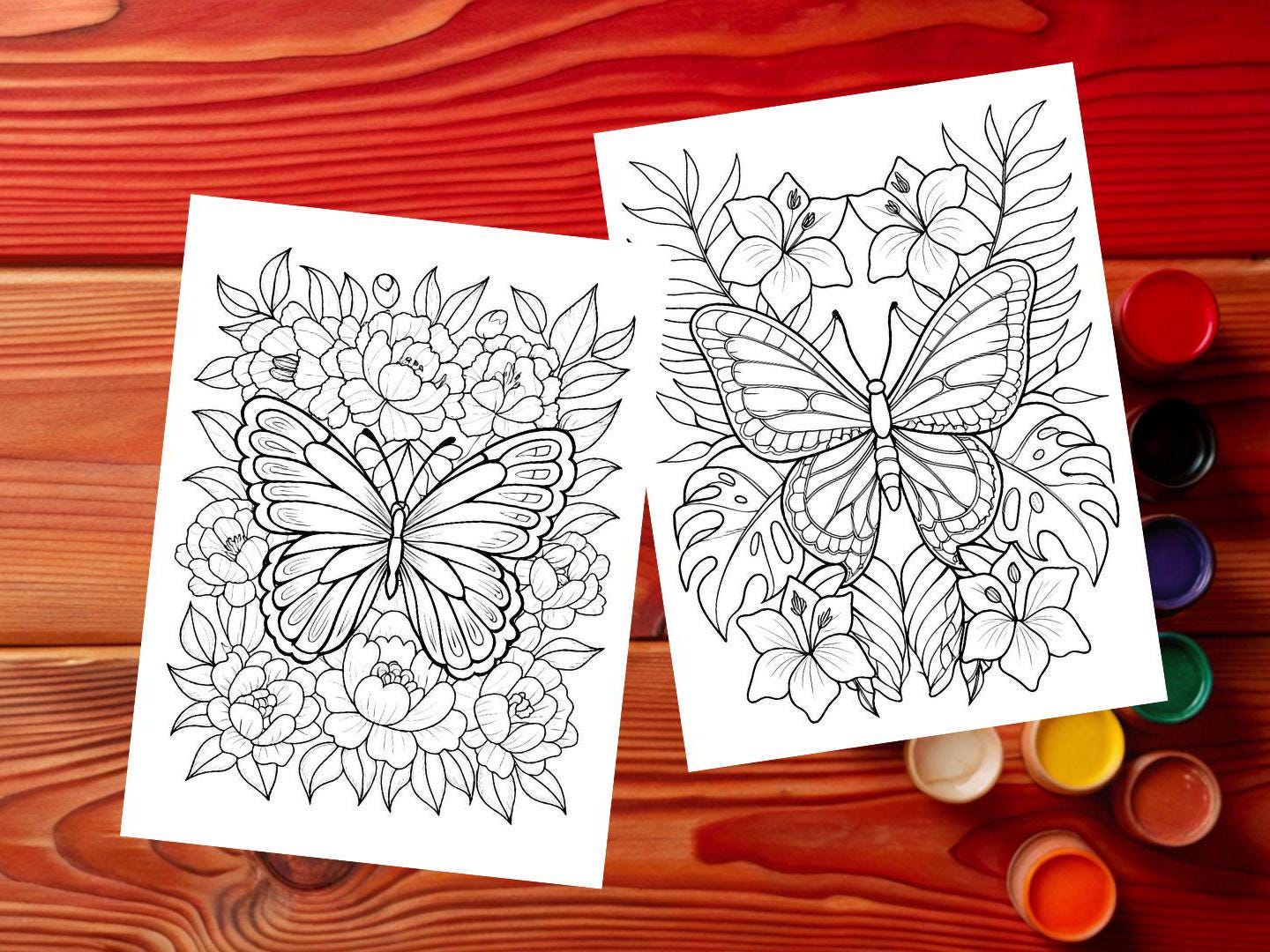 30 Coloring Pages Butterflies and Flowers Cute and Easy Butterflies ...