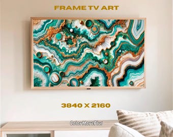 Emerald Green Geode Frame TV Art: Shimmering Gold (Digital Download)