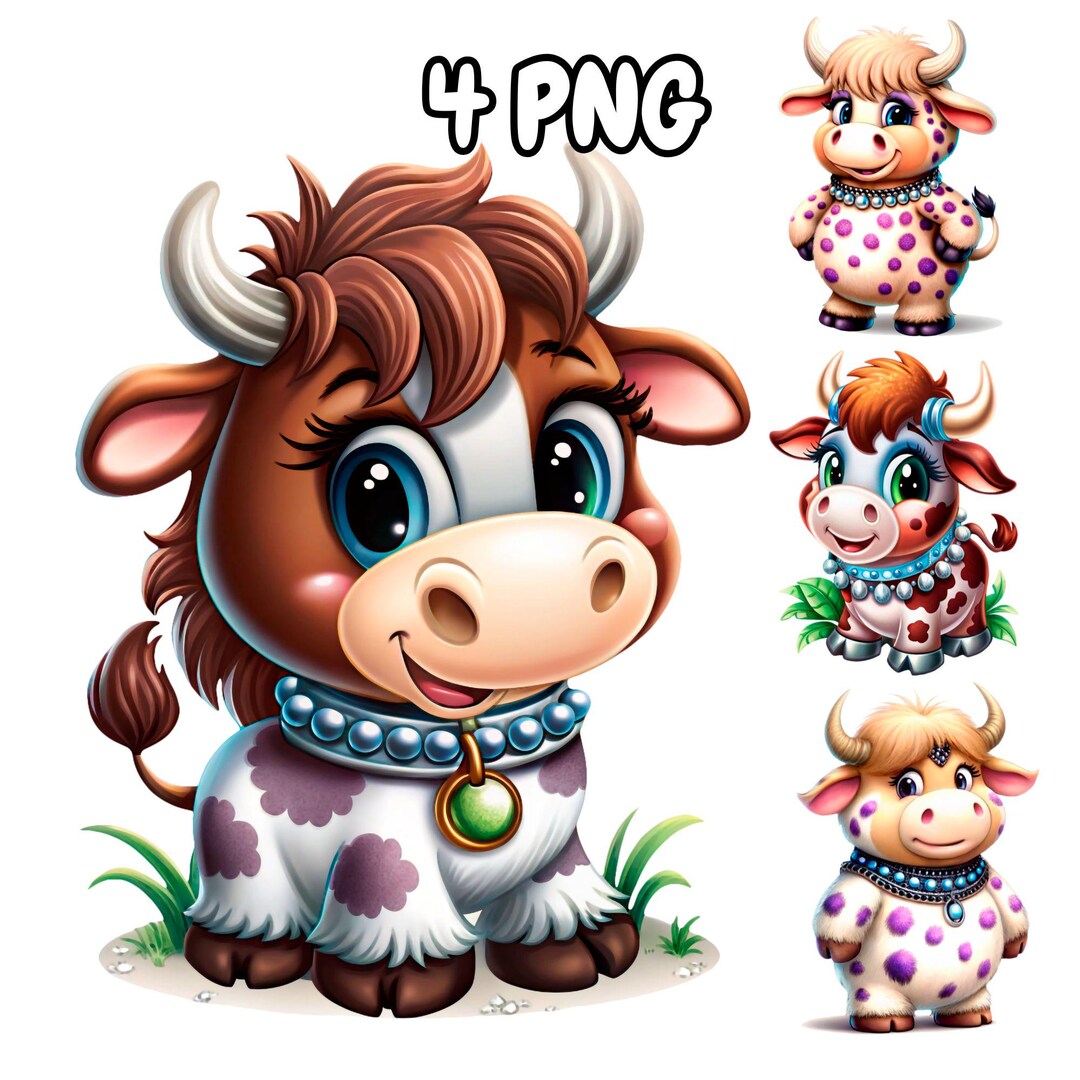 Funny Highland Cow Clipart Set, Cute Farm Animal PNG (digital Download ...