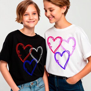 Red White Blue Hearts PNG Set of 2 | Patriotic 4th of July Heart Sublimation | Neon and Handdrawn Love Clipart | USA Independence Day PNG