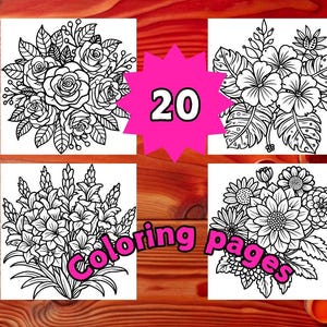 20 Flowers Coloring Pages for Kids: Botanical Bouquet (PDF)