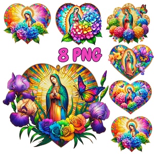 8 PNG Acquerello Nostra Signora di Guadalupe Clipart, Vergine Maria PNG, Arte cattolica per il design a sublimazione