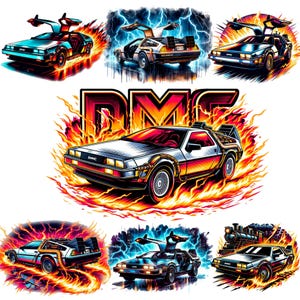 DMC デロリアン「バック・トゥ・ザ・フューチャー」にインスパイアされたクリップアート バンドル レトロカー デロリアン 父の日ギフト BTTF ファンへの誕生日ギフト