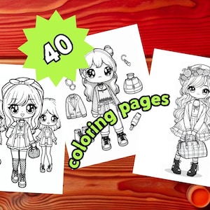 40 Cute Kawaii girls coloring pages Cute Chibi Coloring book for kids Digital PDF Printable Chibi Lover Gift Coloring Pages for Girls