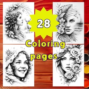 28 Floral Face Coloring Pages: Grayscale Art for Adults & Kids (PDF)