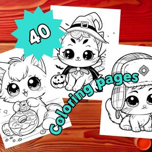 40 Kawaii Cat Coloring Pages Cute Cats Coloring Sheets Printable Cats Kawaii Coloring Book For Kids and Toddlers Cat Printable PDF For Girls