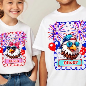 Águila PNG del 4 de julio para niños / Diseño de nombre patriótico personalizado / Clipart del Día de la Independencia para niñas y niños / Sublimación de nombre editable