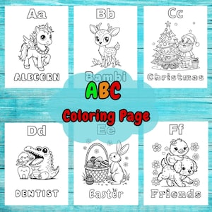Kawaii ABC Coloring Pages | Livro de aprendizagem do alfabeto engraçado | Atividade e lembrança para chá de bebê | Download digital instantâneo