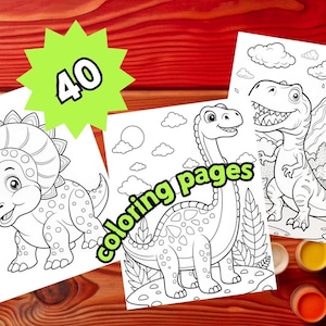 Easy Dinosaur Coloring Pages Cute Dinosaurs Coloring Book For Kids and Adults Simple Coloring Pages Dinosaurs PDF Printable Digital Download