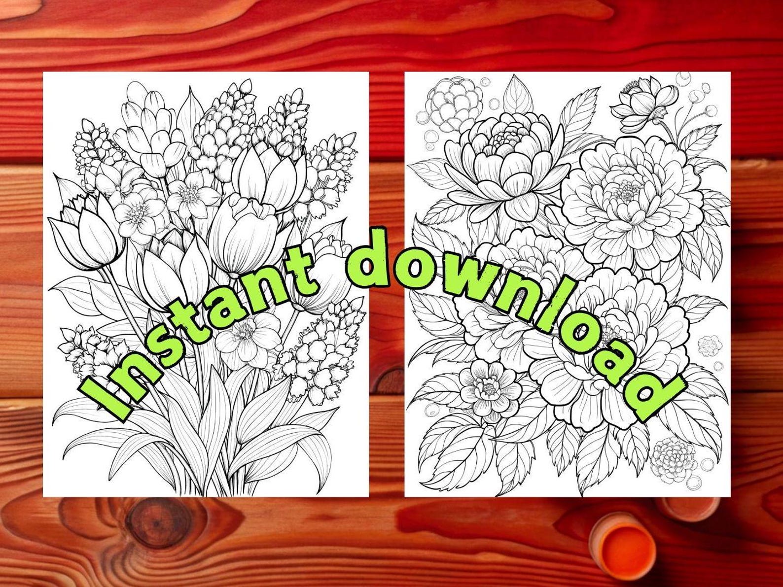 Botanical Flowers Coloring Pages for Relaxing Flowers Coloring Book for ...