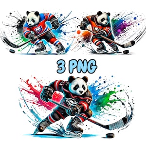 Clipart de Panda de Hockey sobre Hielo: 3 archivos PNG, alta resolución, fondo transparente, sublimación, imprimibles, manualidades