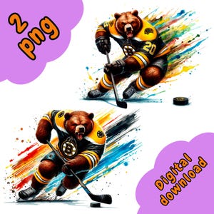 2 Boston Bruins Bear Clipart | Mascote de Hóquei Inspirado PNG | Presente para Fãs de Esportes | Download Digital Instantâneo
