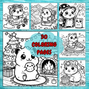 30 Kawaii Hamster Coloring Pages For Kids Cute Hamster Coloring Book PDF Printable Digital Download