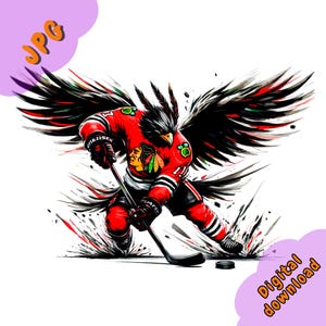 PNG inspirado em Tommy Hawk | Arte do mascote do Chicago Blackhawks | Design incrível de falcão de hóquei | Clipart de pássaro antropomórfico