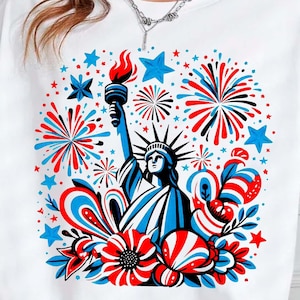 Estatua de la Libertad retro del 4 de julio PNG / Clipart de fuegos artificiales del Día de la Independencia / Arte de sublimación patriótico de EE. UU. / Diseño vintage americano