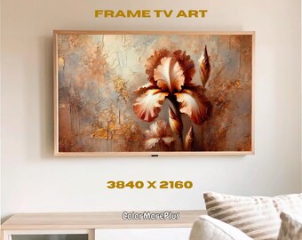Golden Irises Art: Expressive Floral Painting for Frame TV (Digital Download)